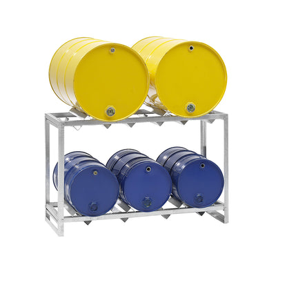 Drum shelf, for 2 x 200 l or 3 x 60 l drums, HxWxD 850 x 1350 x 500 mm.