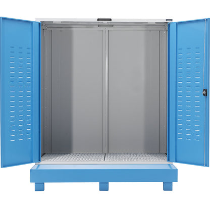 Hazardous goods storage for drums, sump capacity 320 l, WxD 1600 x 1150 mm.