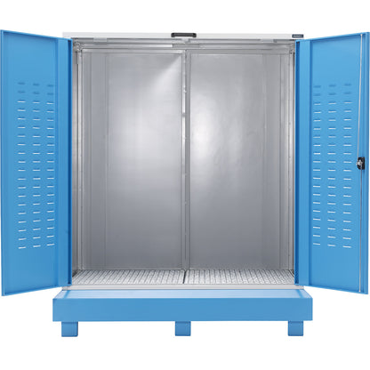 Hazardous goods storage for drums, sump capacity 400 l, WxD 1600 x 1450 mm.