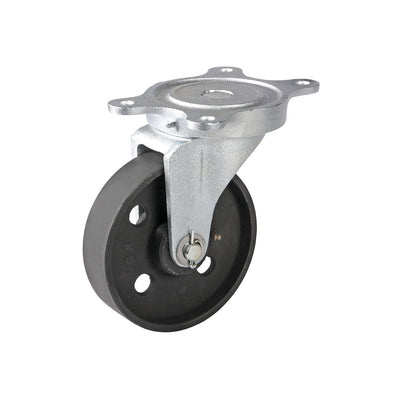 Grey cast iron wheel, annealed cast iron housing, wheel Ø x width 200 x 50 mm, swivel castor with plain bearings.