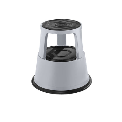 Kick stool made of sturdy sheet steel, max. load 150 kg, height under load 420 mm, grey.