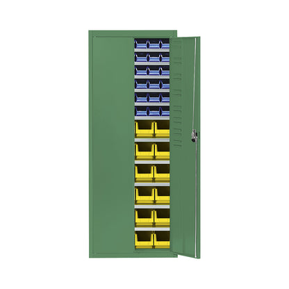 Storage cupboard with open fronted storage bins, HxWxD 1740 x 680 x 280 mm, single colour, green, 60 bins.