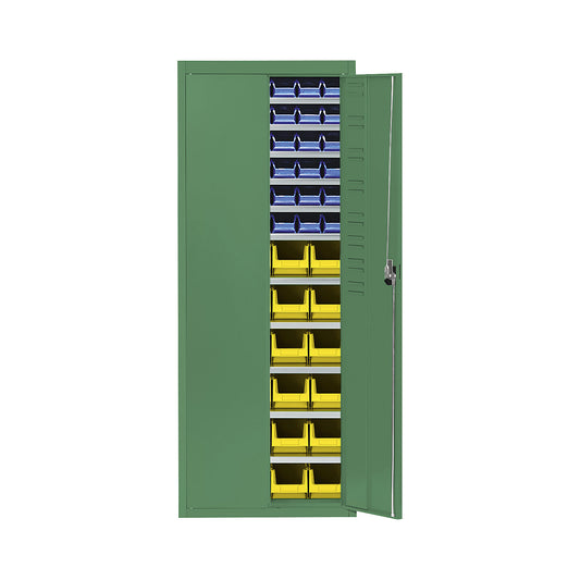 Storage cupboard with open fronted storage bins, HxWxD 1740 x 680 x 280 mm, single colour, green, 60 bins.