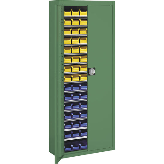 Storage cupboard with open fronted storage bins, HxWxD 1740 x 680 x 280 mm, single colour, green, 90 bins.