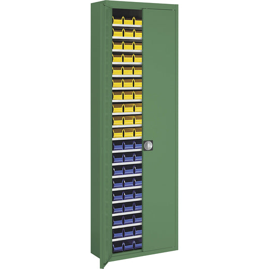 Storage cupboard with open fronted storage bins, HxWxD 2150 x 680 x 280 mm, single colour, green, 114 bins.