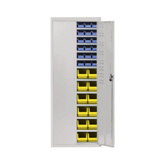Storage cupboard with open fronted storage bins, HxWxD 1740 x 680 x 280 mm, single colour, grey, 60 bins.