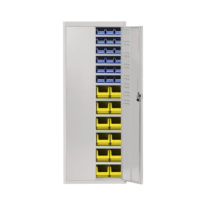 Storage cupboard with open fronted storage bins, HxWxD 1740 x 680 x 280 mm, single colour, grey, 60 bins.