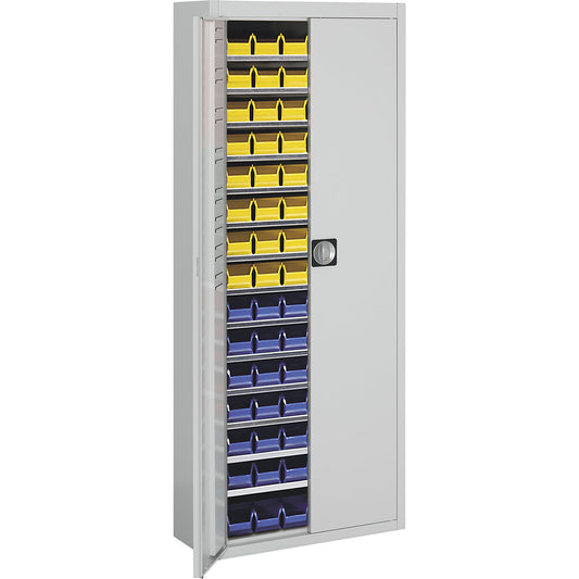 Storage cupboard with open fronted storage bins, HxWxD 1740 x 680 x 280 mm, single colour, grey, 90 bins.