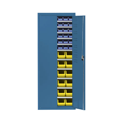 Storage cupboard with open fronted storage bins, HxWxD 1740 x 680 x 280 mm, single colour, blue, 60 bins.