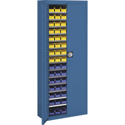 Storage cupboard with open fronted storage bins, HxWxD 1740 x 680 x 280 mm, single colour, blue, 90 bins.