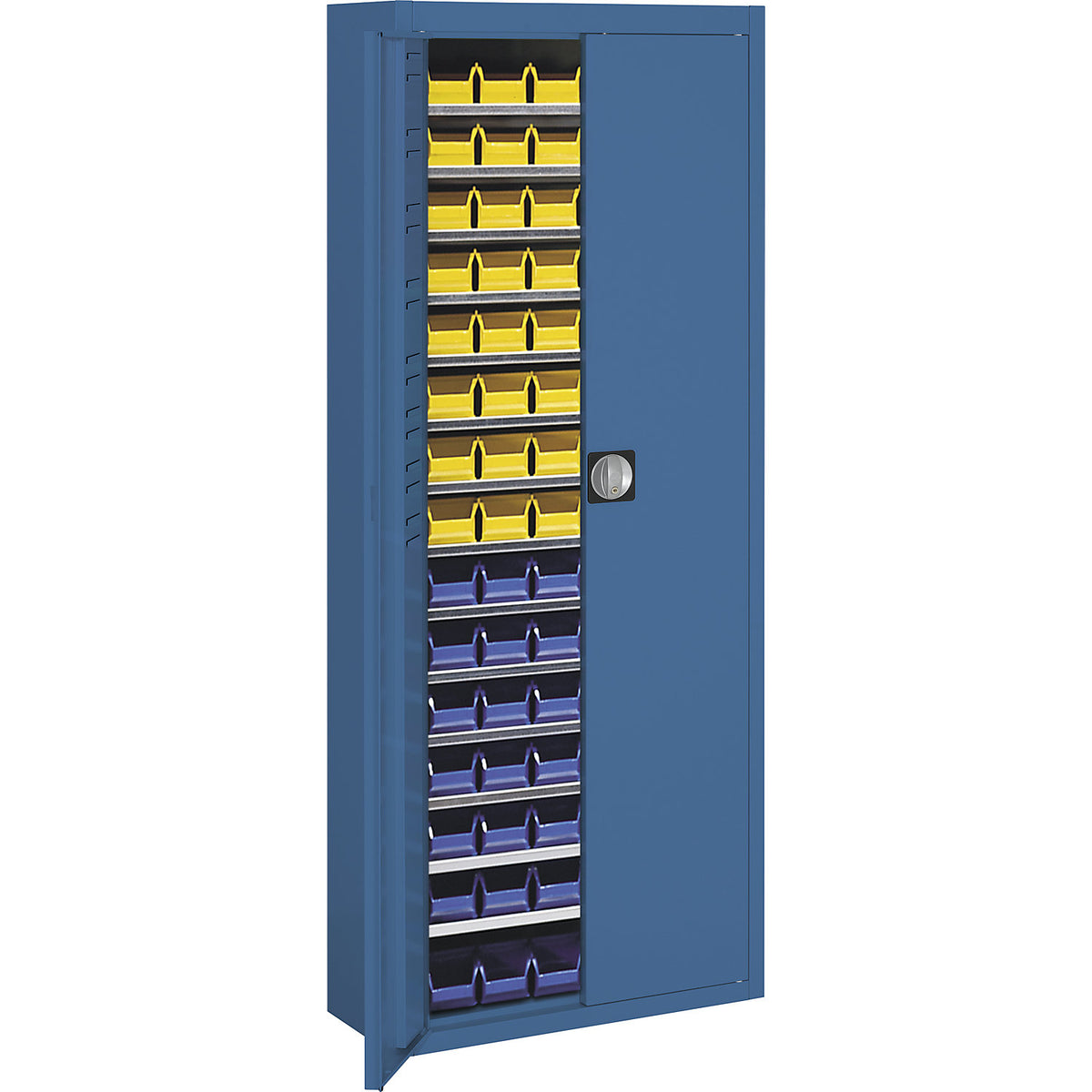 Storage cupboard with open fronted storage bins, HxWxD 1740 x 680 x 280 mm, single colour, blue, 90 bins.