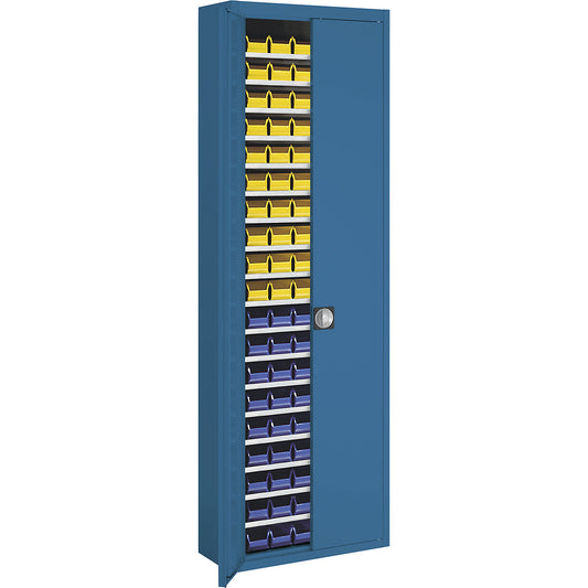 Storage cupboard with open fronted storage bins, HxWxD 2150 x 680 x 280 mm, single colour, blue, 114 bins.
