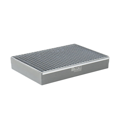GRP pallet sump tray, without certification, without stop lugs, with steel grate.