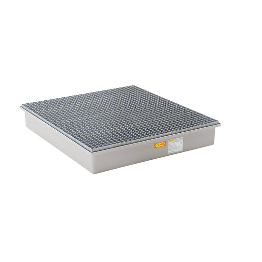 GRP base sump tray, 4 x 200 litre drums, with certification, with steel grate.
