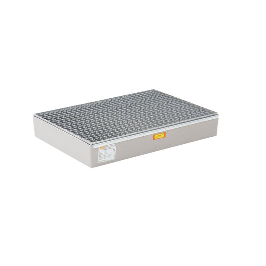 GRP pallet sump tray, with certification, without stop lugs, with steel grate.