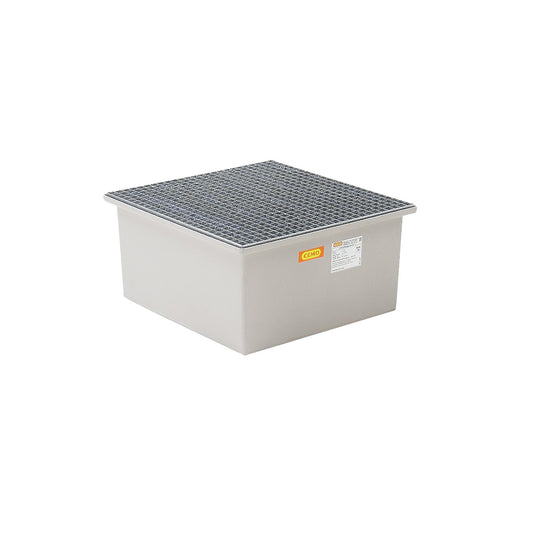 GRP base sump tray, 1 x 200 litre drum, with certification, with steel grate.