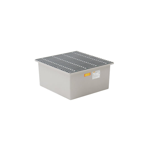 GRP base sump tray, 1 x 200 litre drum, with certification, with GRP grate.