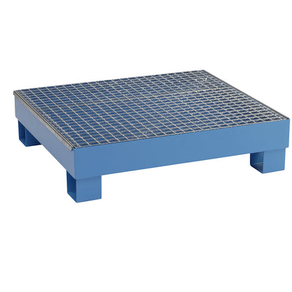 Sump tray for 60 l, LxWxH 800 x 1300 x 205 mm, with certification, powder coated blue, with grate.