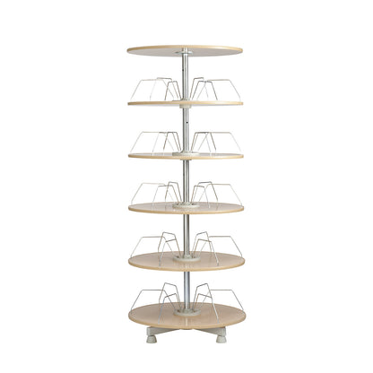 Rotary filing system, shelf Ø 1000 mm, 5 shelves, beech finish.