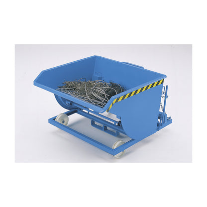 Tilting skip for metal swarf, with nylon wheels, capacity 0.75 m³, hot dip galvanised in accordance with EN ISO 1461.