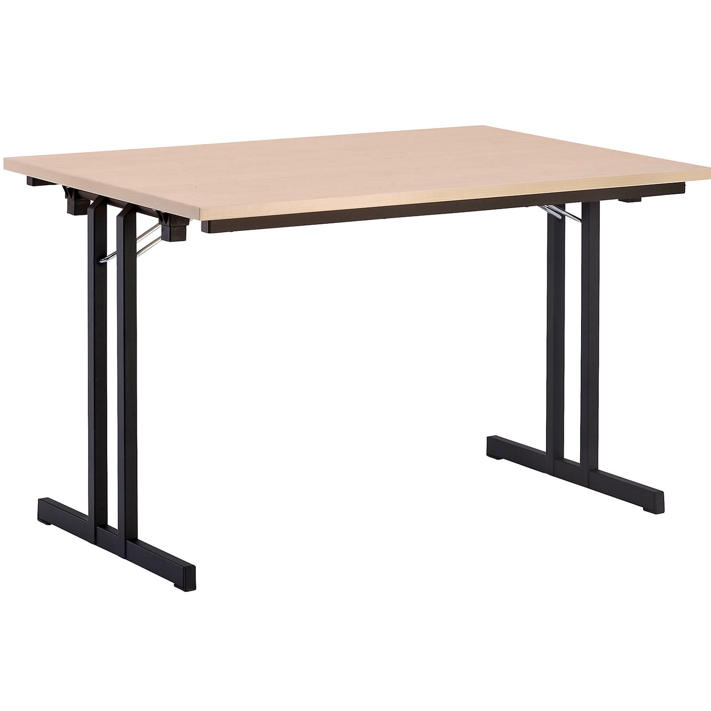 Folding table, with extra thick tabletop, height 720 mm, 1200 x 800 mm, black frame, maple finish tabletop.