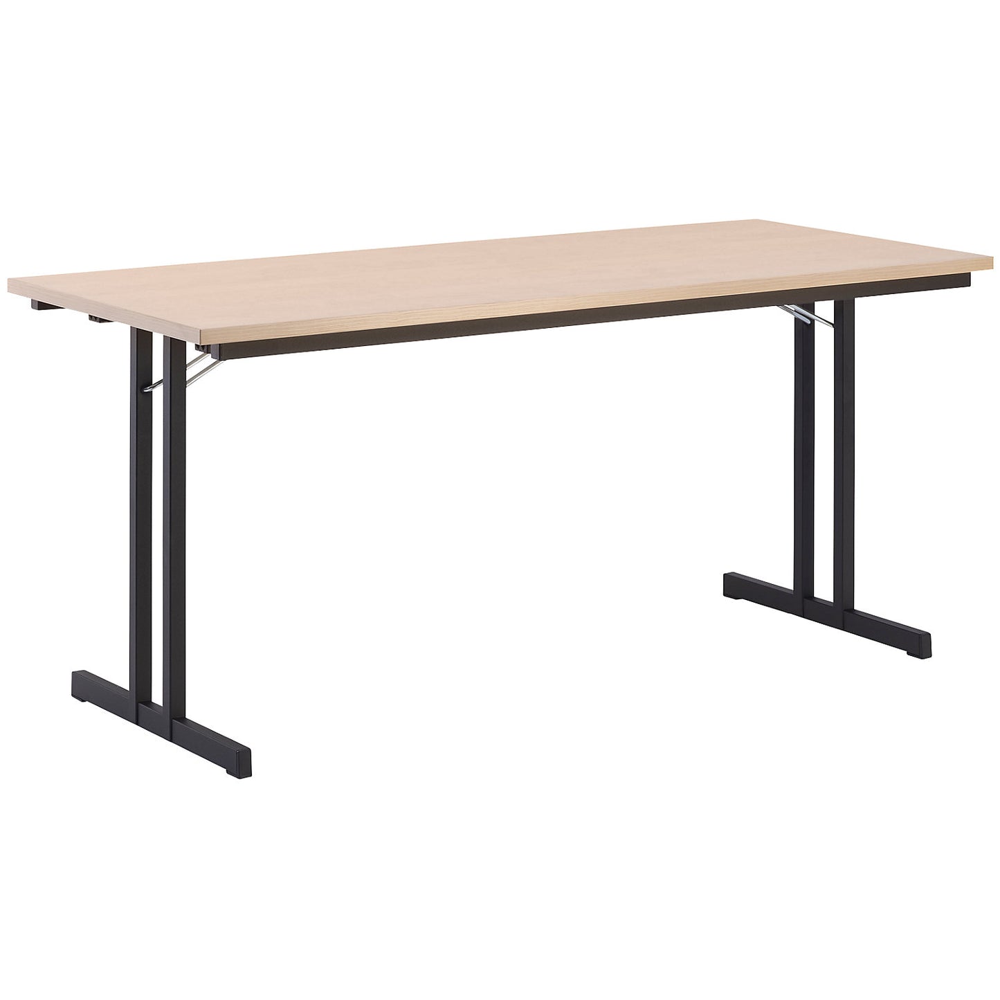 Folding table, with extra thick tabletop, height 720 mm, 1800 x 800 mm, black frame, maple finish tabletop.
