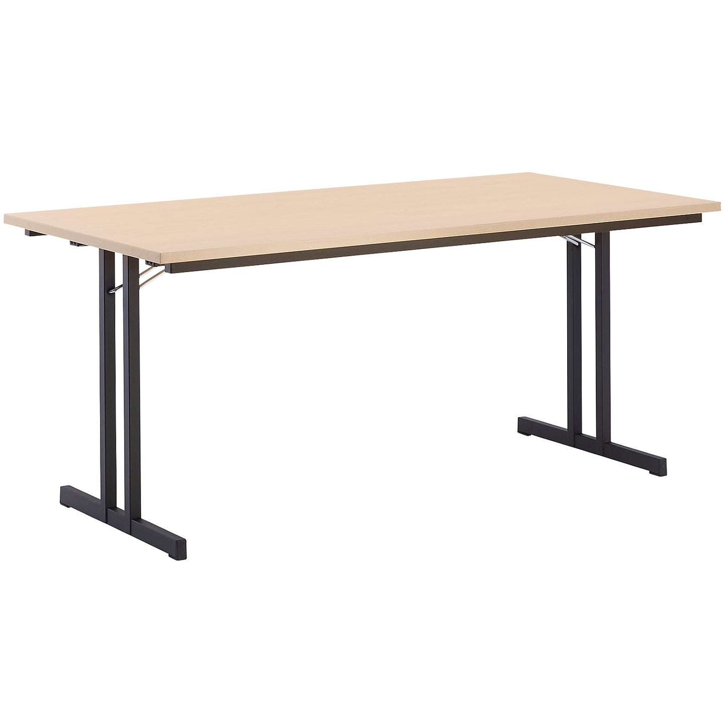 Folding table, with extra thick tabletop, height 720 mm, 1600 x 800 mm, black frame, beech finish tabletop.