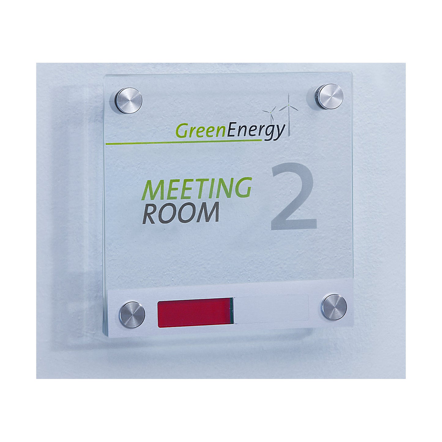 Door sign made of single pane safety glass, with vacant/occupied indicator, WxH 150 x 150 mm.