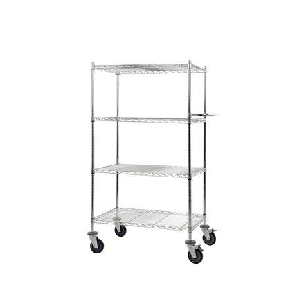 Wire mesh table trolley, chrome plated, with 4 shelves, LxWxH 910 x 610 x 1665 mm.