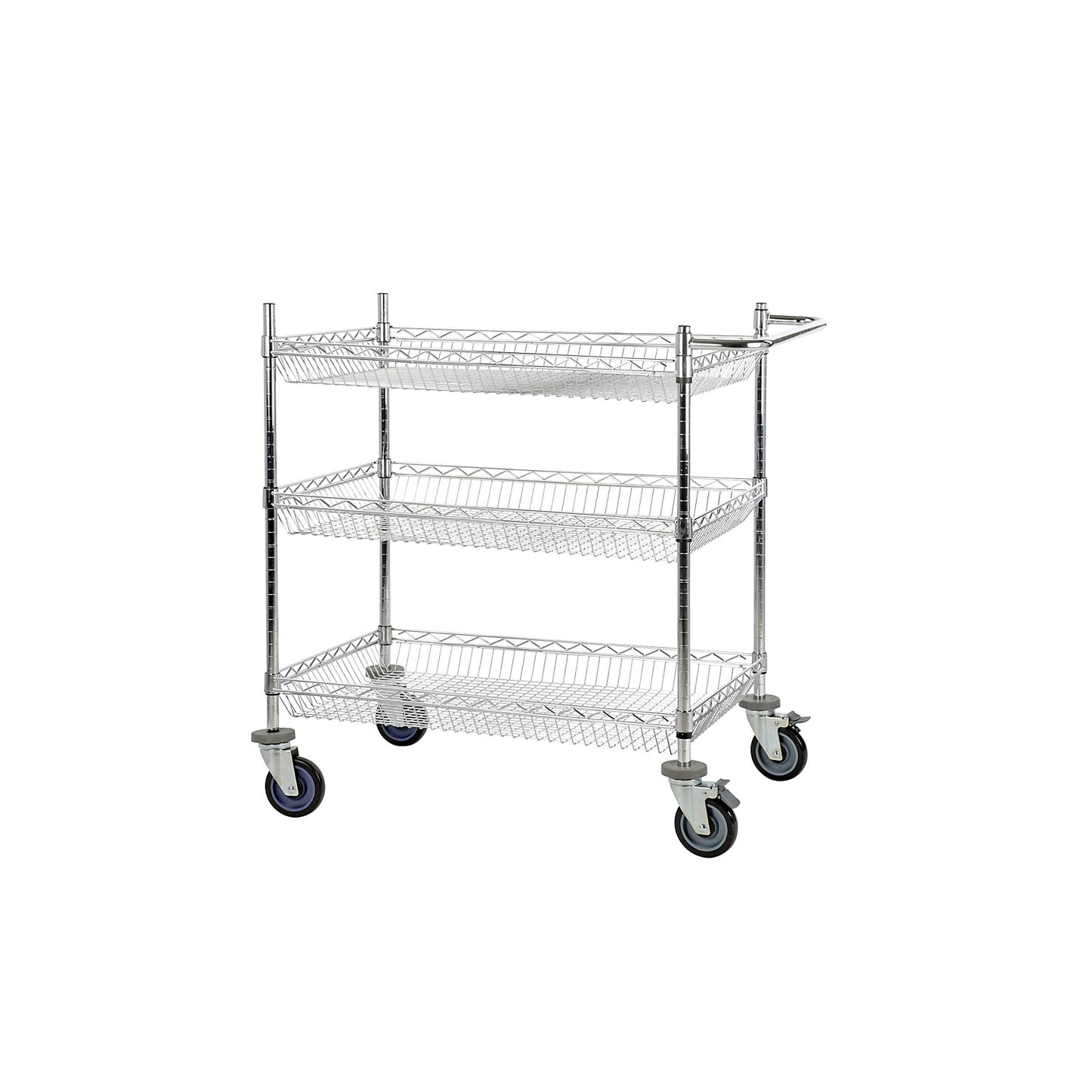 Wire mesh table trolley, chrome plated, with 3 baskets, LxWxH 910 x 610 x 1025 mm.