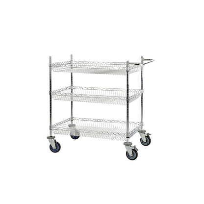 Wire mesh table trolley, chrome plated, with 3 baskets, LxWxH 910 x 610 x 1025 mm.