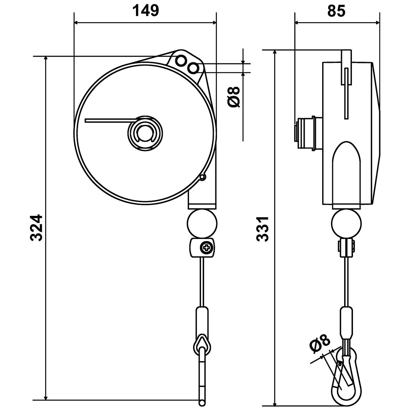 Professional balancer, with fall arrester, max. load 6 - 8 kg.
