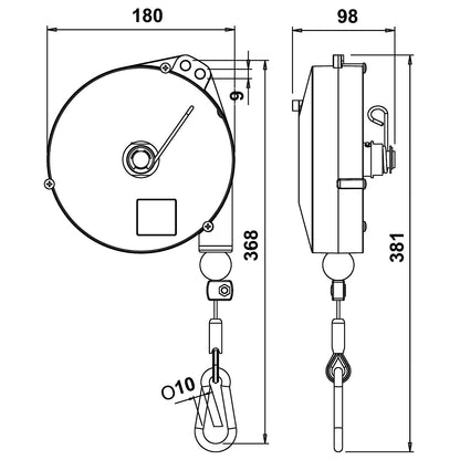 Professional balancer, with fall protection and automatic locking mechanism, max. load 2 - 4 kg.