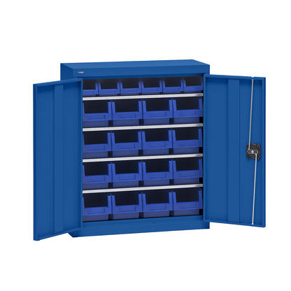 Storage cupboard with storage boxes, height 780 mm, 4 shelves, gentian blue.