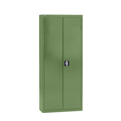 Storage cupboard with storage boxes, height 1575 mm, 14 shelves, reseda green.