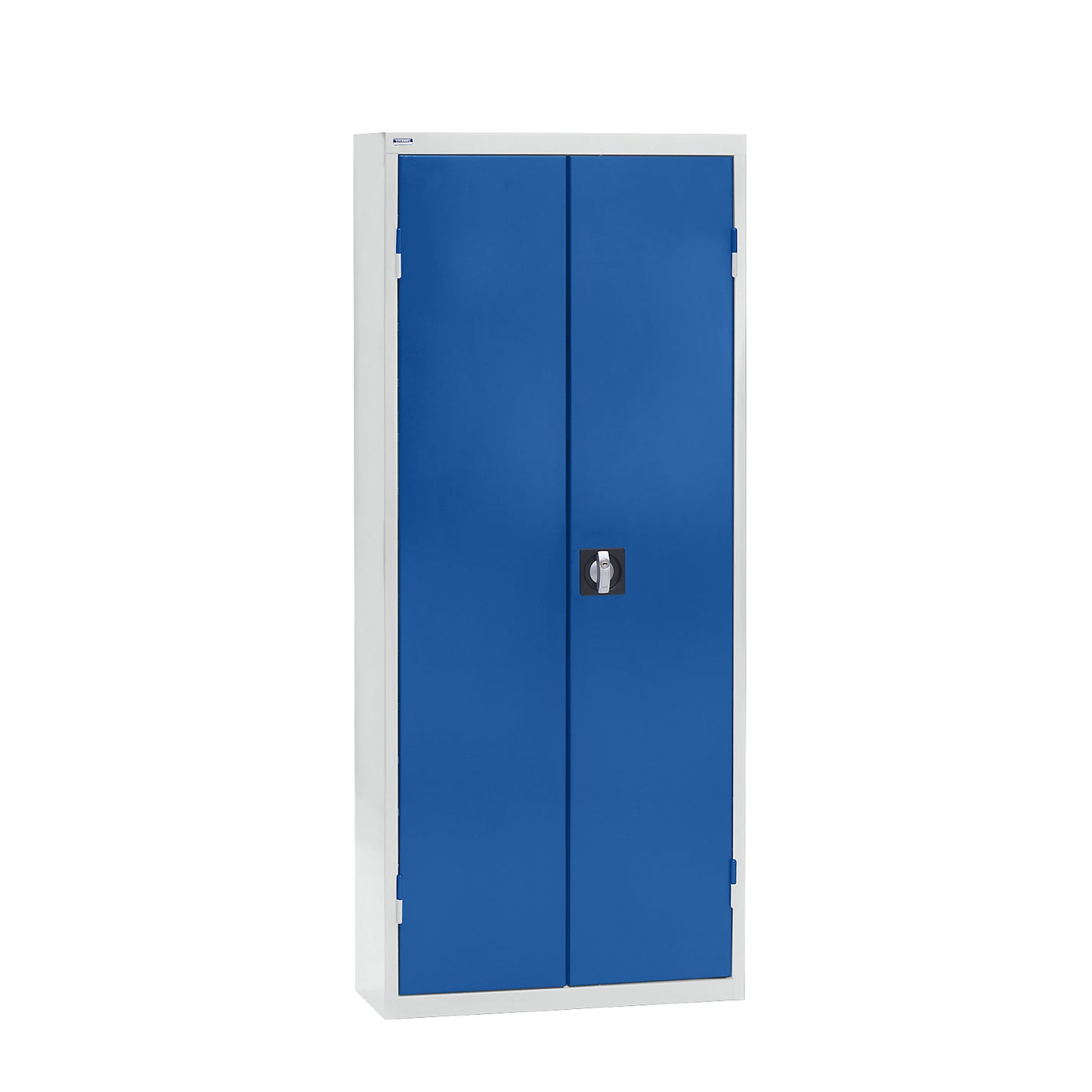 Storage cupboard with storage boxes, height 1575 mm, 14 shelves, light grey / gentian blue.
