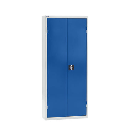 Storage cupboard with storage boxes, height 1575 mm, 14 shelves, light grey / gentian blue.