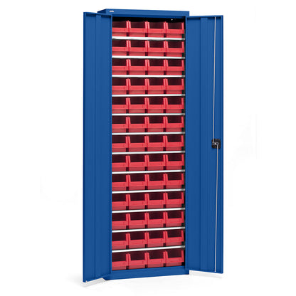 Storage cupboard with storage boxes, height 2000 mm, 12 shelves, gentian blue.