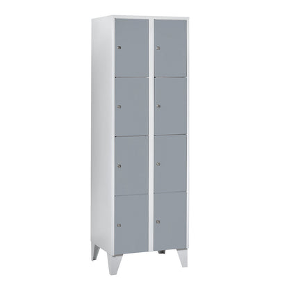 Munich 4-fold compartment locker, 2 compartments, light grey / silver grey, W 600 mm, with feet.