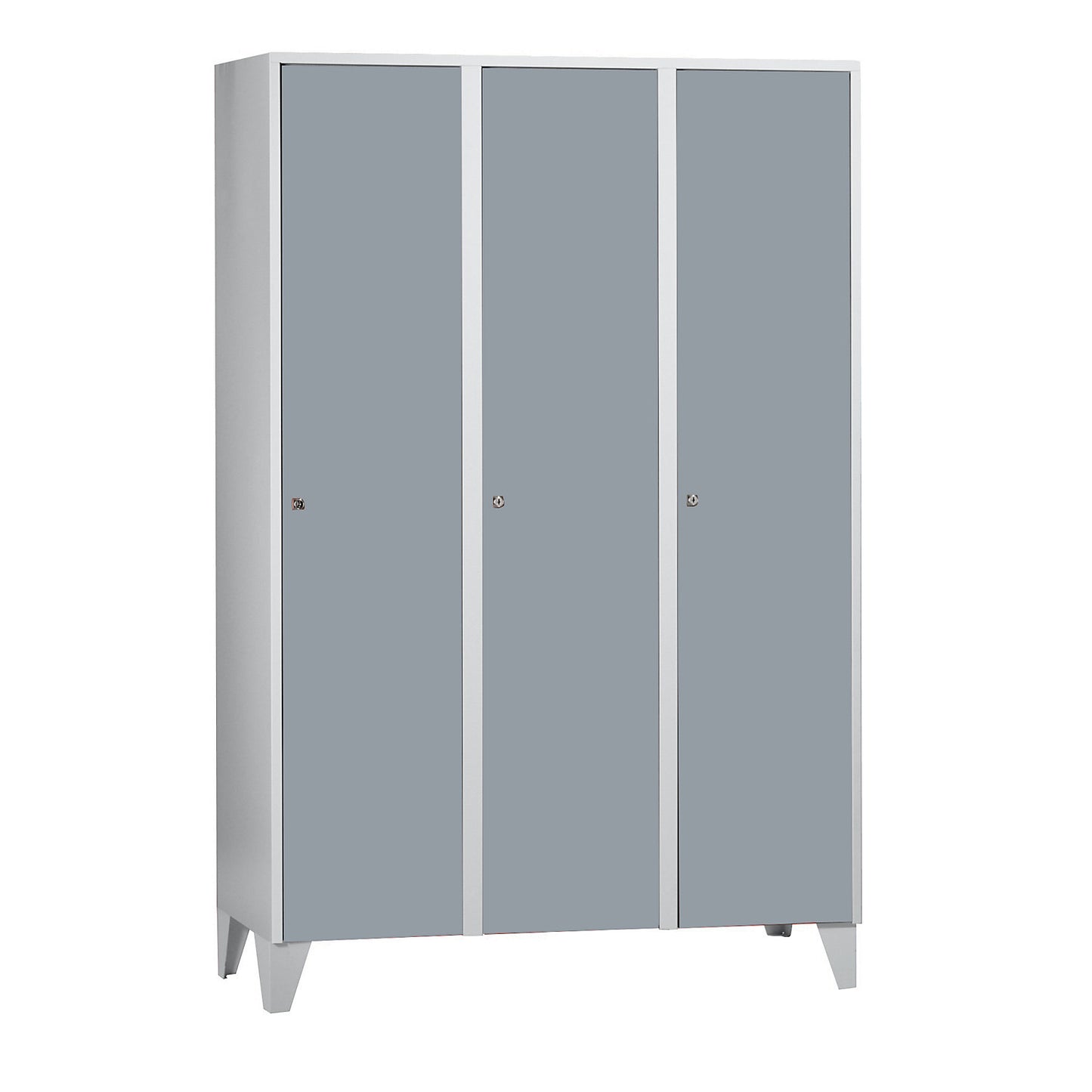 Munich locker, 3 compartments, light grey / silver grey, W 1200 mm, with feet.