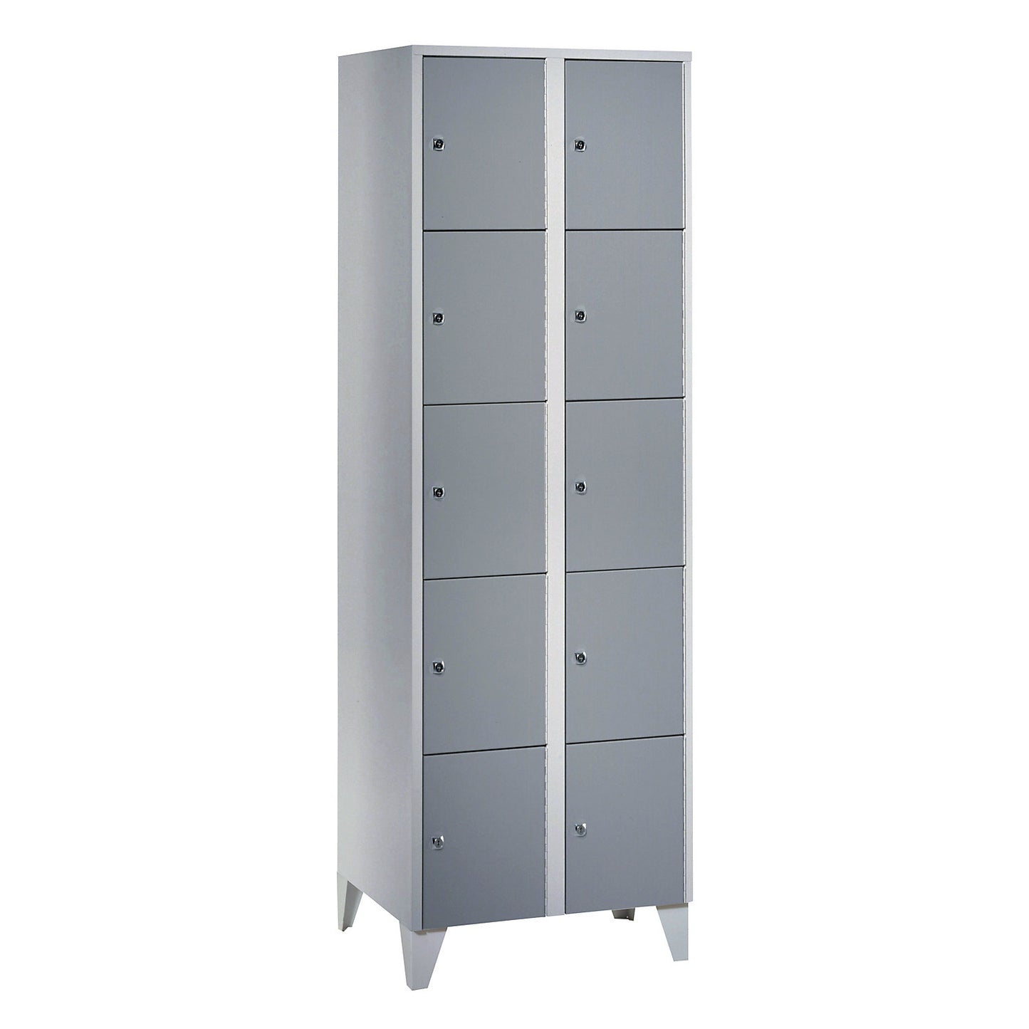 München 5-fold compartment locker, 2 compartments, light grey / silver grey, W 600 mm, with feet.