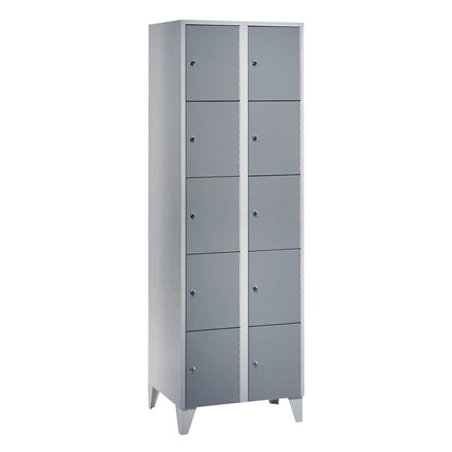 München 5-fold compartment locker, 2 compartments, light grey / silver grey, W 600 mm, with feet.