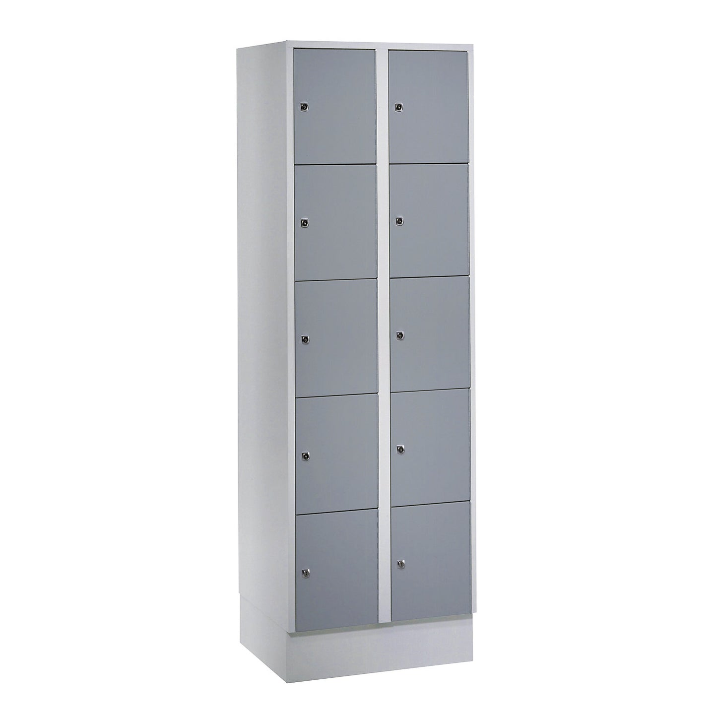 München 5-fold compartment locker, 2 compartments, light grey / silver grey, W 600 mm, with base plinth.