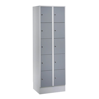 München 5-fold compartment locker, 2 compartments, light grey / silver grey, W 600 mm, with base plinth.
