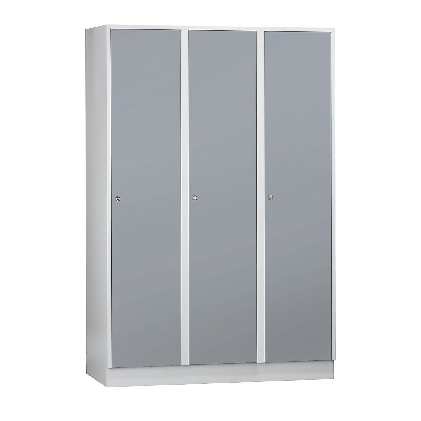 Munich locker, 3 compartments, light grey / silver grey, W 1200 mm, with base plinth.