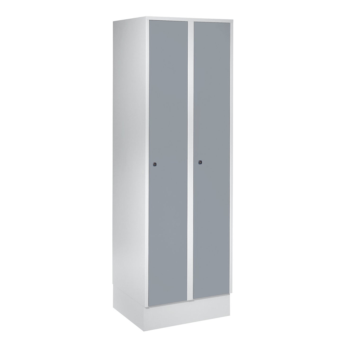 Munich locker, 2 compartments, light grey / silver grey, W 600 mm, with base plinth.