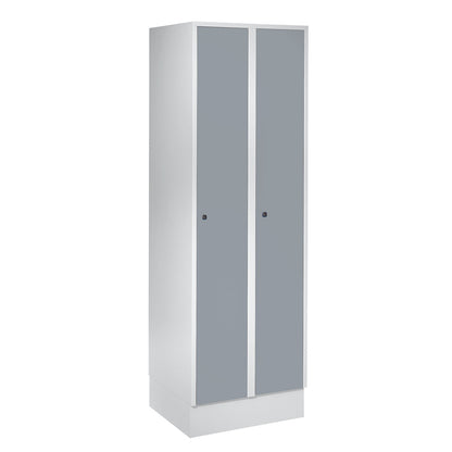 Munich locker, 2 compartments, light grey / silver grey, W 600 mm, with base plinth.