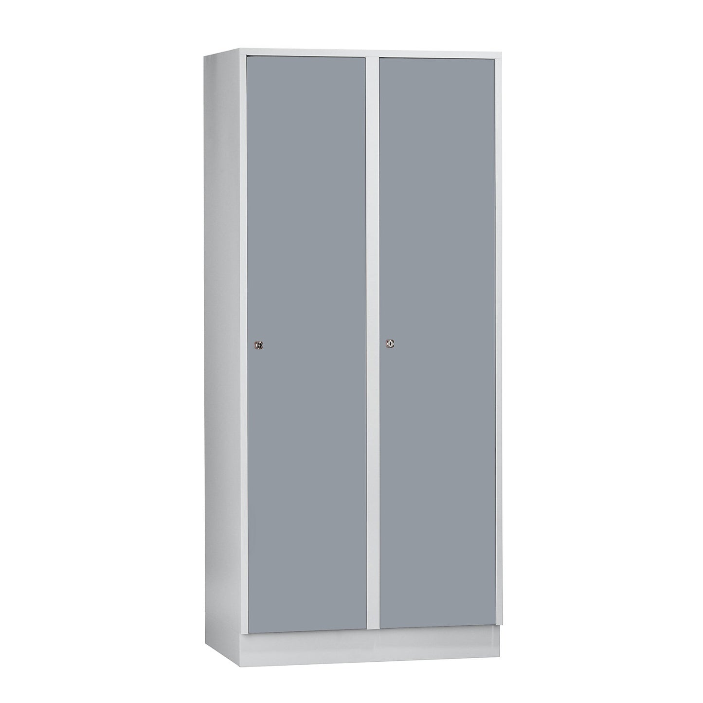 Munich locker, 2 compartments, light grey / silver grey, W 800 mm, with base plinth.