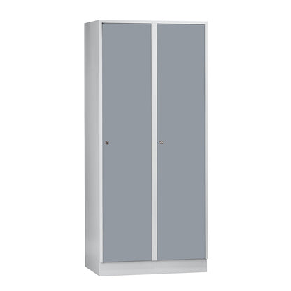 Munich locker, 2 compartments, light grey / silver grey, W 800 mm, with base plinth.