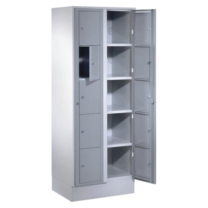 Laundry cabinet, HxWxD 1800 x 700 x 500 mm, 10 compartments, light grey / silver grey.